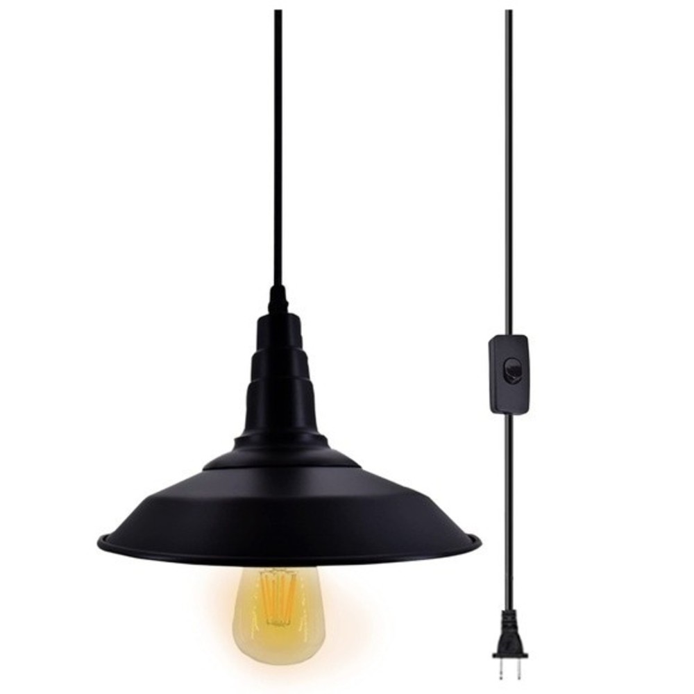 Christian & Dean Plug-In Pendant Light Black Metal Cage 10.2" x 7.8"